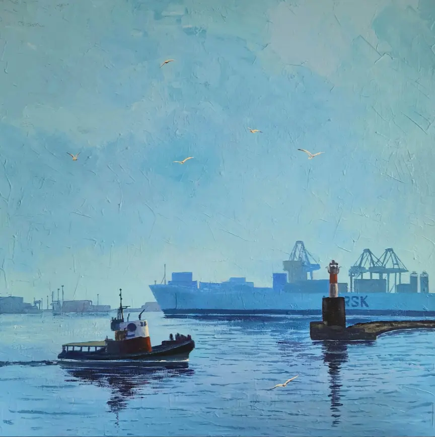 Ships. Aarhus — acrylic on canvas painting